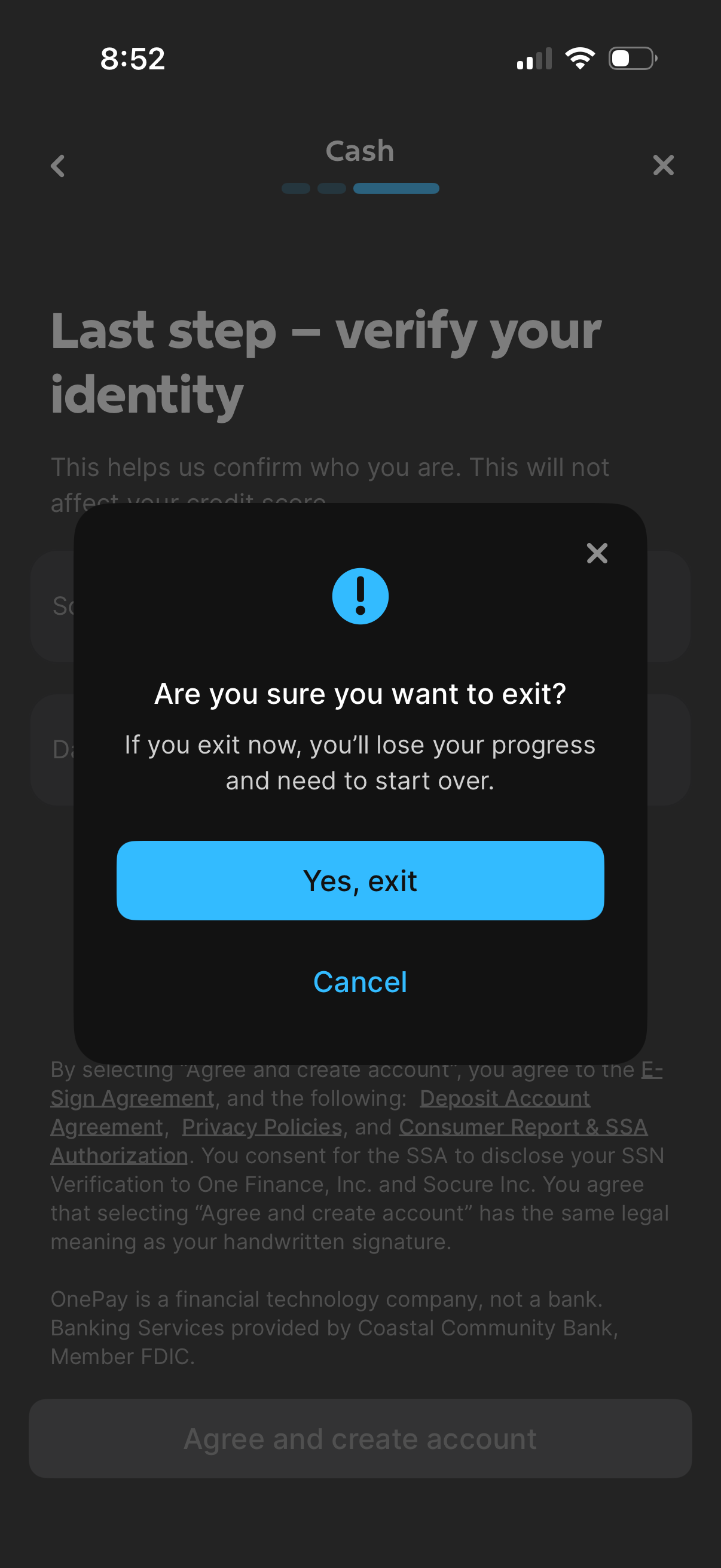 onepay modal screenshot